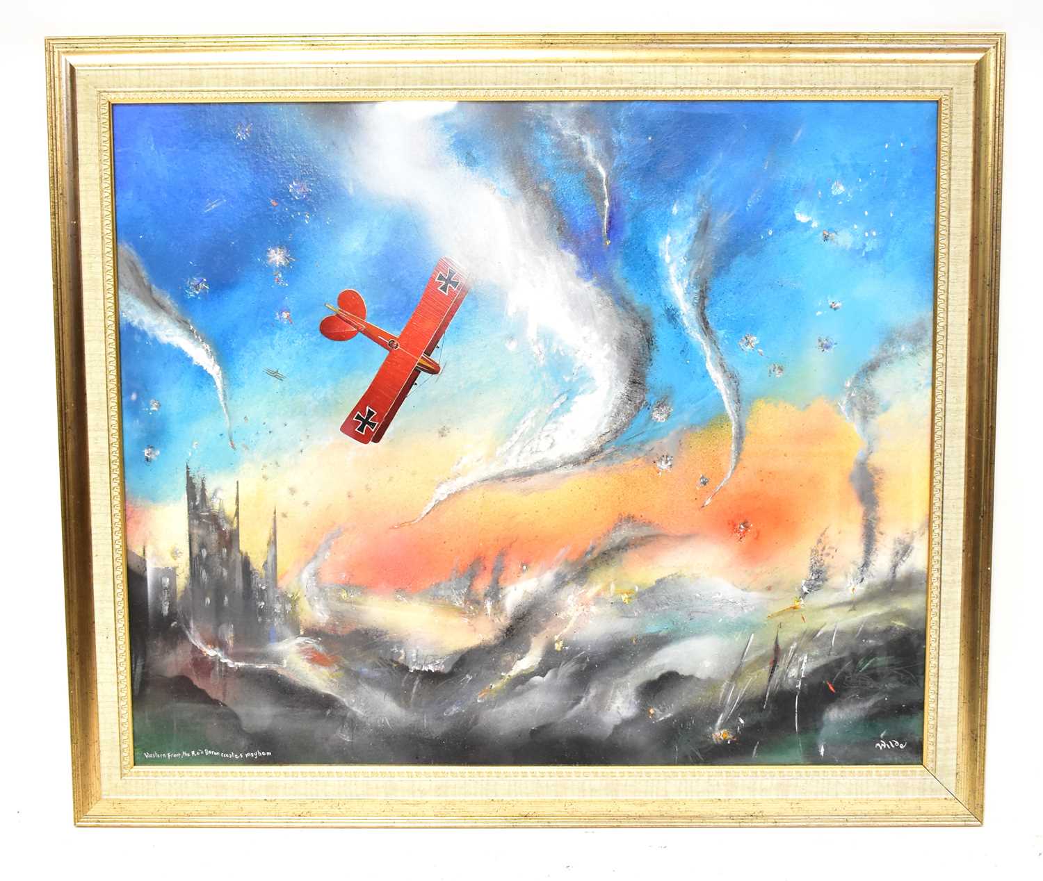 † DAVID WILDE (1913-1978); oil on board 'Western Front; The Red Baron Create Mayhem', signed lower