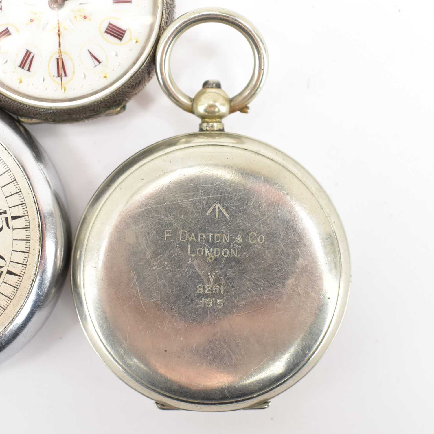 A small hallmarked silver open face fob watch, the white enamelled dial set with Roman numerals - Image 2 of 3