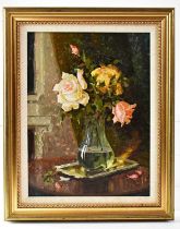 B. KONDRATAEV (Russian, 20th century); oil on board, still life of roses in a vase, signed and dated