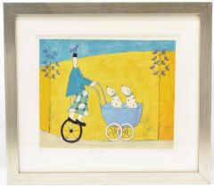 † ANNORA SPENCE; a limited edition print, 'Dogs In A Pram', no. 117/175, signed and titled to