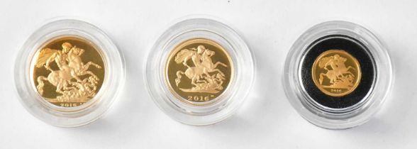 THE ROYAL MINT; 'The Sovereign 2016 Three-Coin Set Gold Proof Coin Set', comprising sovereign,