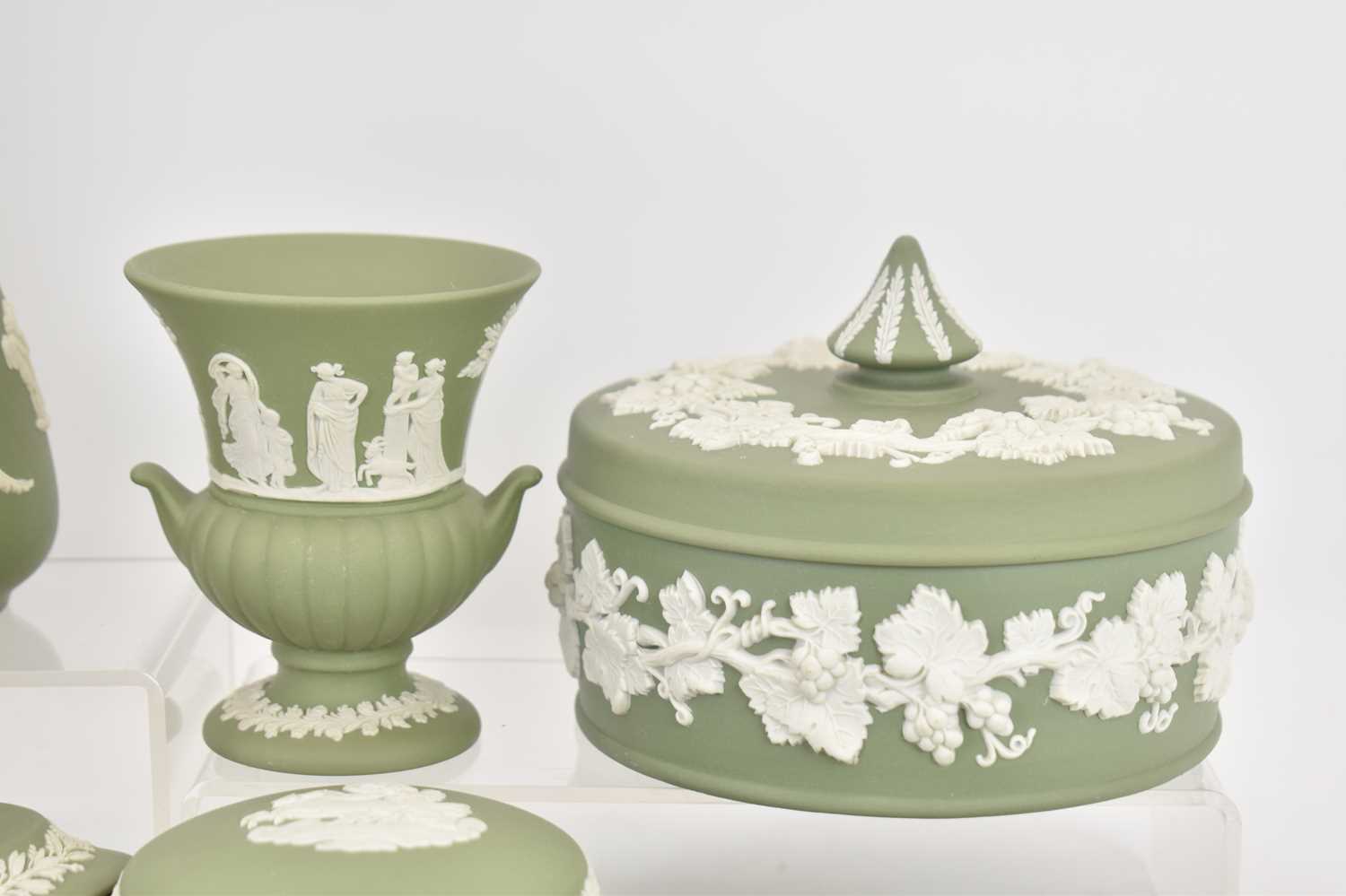 WEDGWOOD; approximately twenty pieces of sage green jasperware, to include ornaments, dishes, vases, - Image 3 of 4