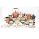 Various items of metalware to include brass and copper kettle, height 24cm, a 1gill teapot with