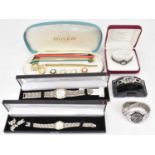 A six modern and vintage fashion watches to include 'his and hers' Accurist watches, a boxed Buler