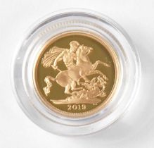 THE ROYAL MINT; 'The Sovereign 2019 Gold Proof Coin', with booklet, and certificate of