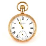 THOMAS YATES, 12 FRIARGATE, PRESTON; a gold plated open face pocket watch, the white enamelled