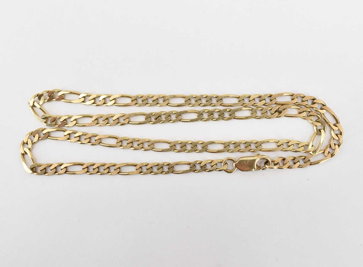 A 9ct gold figaro link necklace with lobster claw clasp, length 39cm, approx. 8.5g. - Image 2 of 2