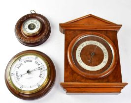 DOLLAND, LONDON; a wall-mounted burr walnut aneroid barometer, a mahogany cased Charles Smalley,