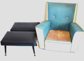 A small 1930s Art Deco faux leather armchair in two colours, 80 x 84 x 68cm, together with two
