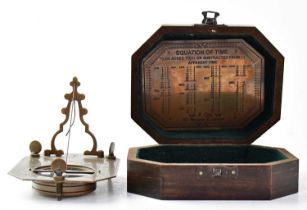 F. COX, 100 NEWGATE STREET, LONDON; a cased brass combination sundial and compass, in wooden case,