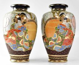 A pair of 20th century Satsuma vases of baluster form depicting a geisha, signed to base, stamped '