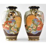 A pair of 20th century Satsuma vases of baluster form depicting a geisha, signed to base, stamped '