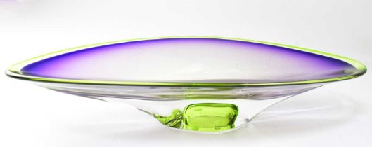 GORAN WARFF FOR KOSTA BODA; a glass 'Vision' dish in purple and green, signed with serial number,