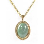 A 9ct yellow gold belcher chain set with a gold mounted oval jade pendant, together with a pair of