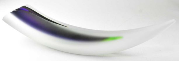 GORAN WARFF FOR KOSTA BODA; a glass horn sculpture in black and green, limited edition, signed,