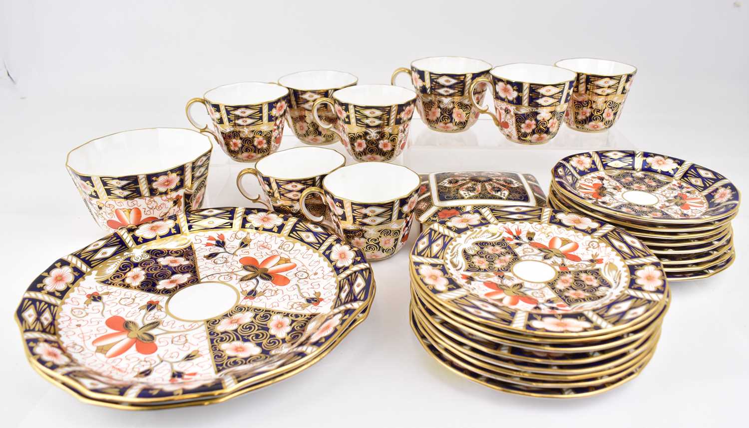 ROYAL CROWN DERBY; a twenty-seven piece part tea set in the 2451 pattern, comprising eight