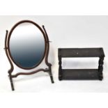 An Edwardian strung mahogany oval swing toilet mirror, height 59cm, together with a stained wooden
