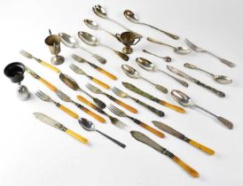 A quantity of silver plated cutlery and flatware, together with small trophies.