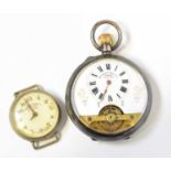 A Sterling silver open face crown wind pocket watch, the white enamelled dial set with Roman