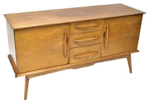 A Hand Craft Quality Furniture teak sideboard comprising three central drawers and a pair of