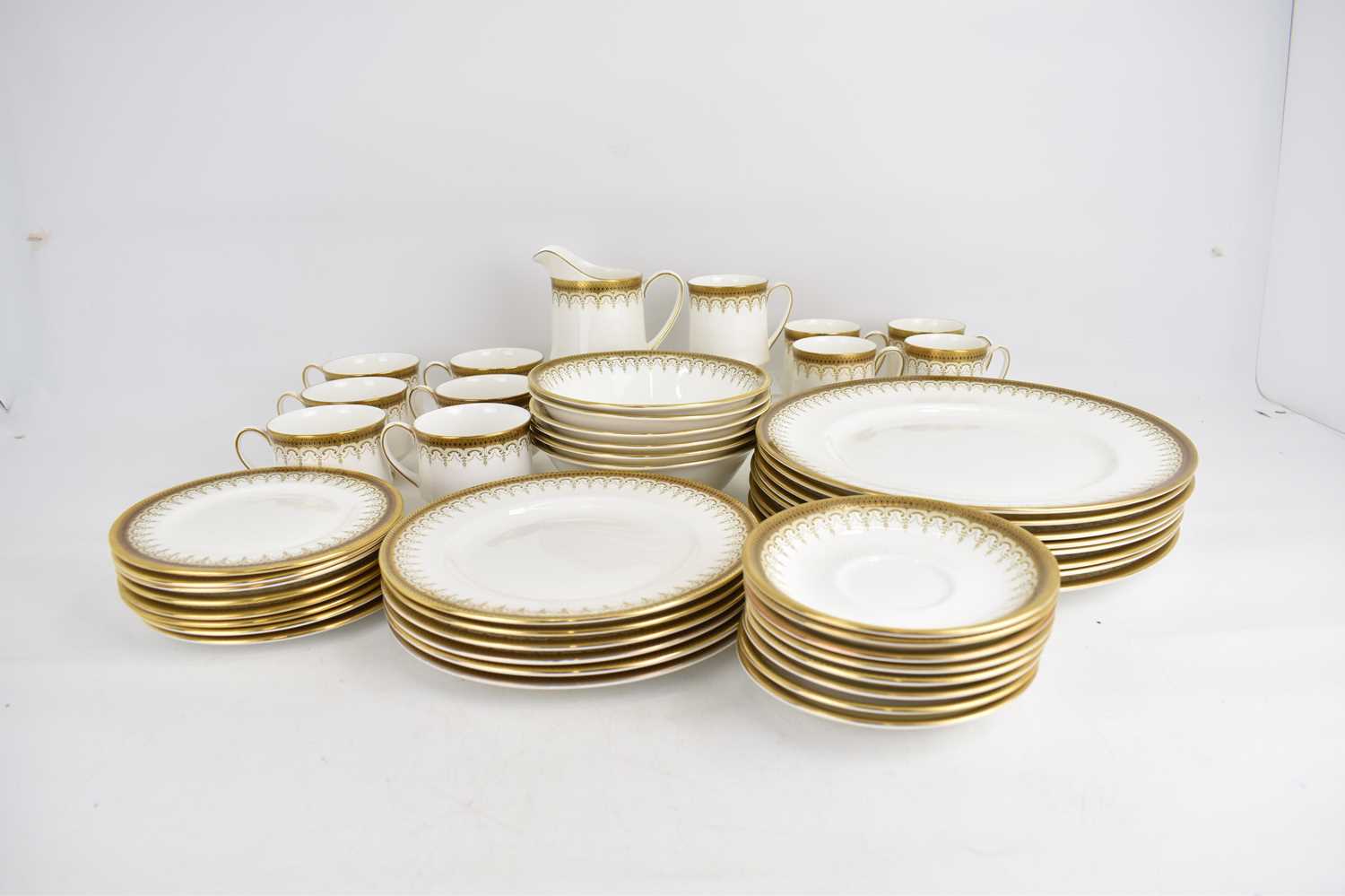PARAGON; an 'Athena' forty-eight piece part tea and dinner set, white with gilt border, comprising - Image 3 of 3