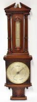 A substantial Victorian mahogany barometer/thermometer with 10" silvered dial below thermometer,