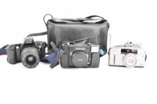 Three vintage cameras comprising Canon Z115, with box, instructions and guarantee, a Canon EOS 500