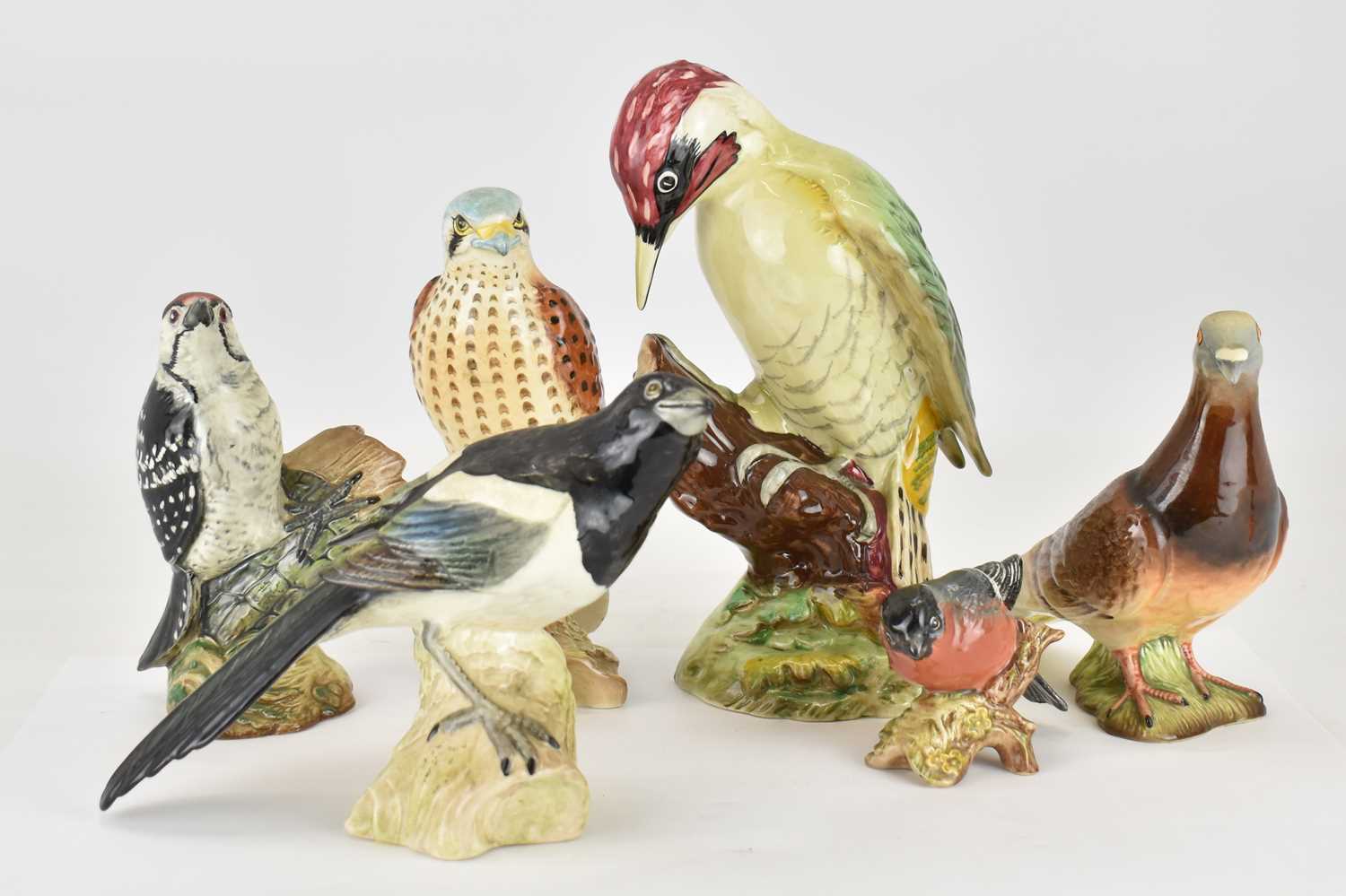 BESWICK; six bird ornaments to include 'Woodpecker' no. 1218, height 21.5cm, 'Falcon' no. 2316, ' - Image 2 of 3