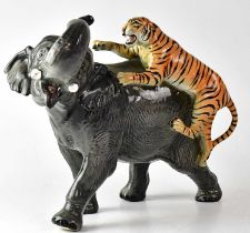 BESWICK; a large figure group of an elephant being attacked by a tiger, height 30cm (af).