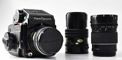 MAMIYA; a 645 1000S medium format camera, fitted with a Mamiya-Sekor 1:2.8 f=80mm lens, serial no.