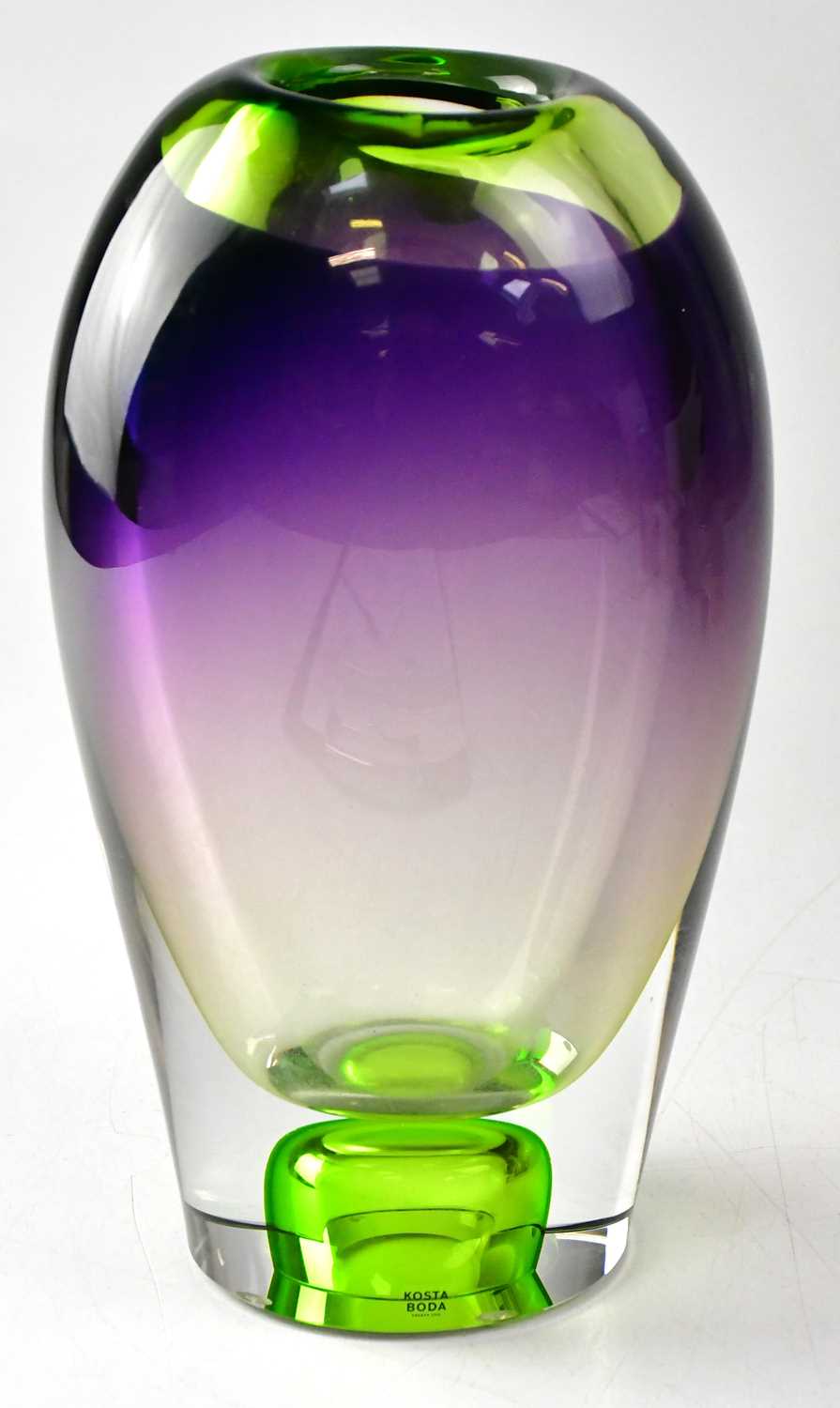 GORAN WARFF FOR KOSTA BODA; a 'Vision' vase in purple and green, signed, with serial number,