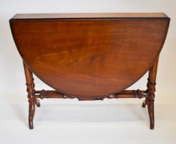 A 19th century mahogany Sutherland oval top table with turned supports and cross stretchers, 71 x 92