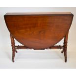 A 19th century mahogany Sutherland oval top table with turned supports and cross stretchers, 71 x 92