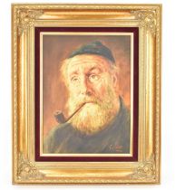 G VAN PELT; oil on canvas, head and shoulders of a fisherman smoking a pipe, signed lower right,