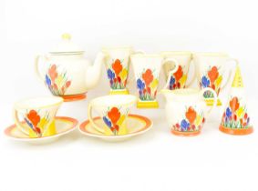 MOORLAND CHELSEA WORKS BURSLEM; a reproduction Art Deco style eleven-piece part tea set in the '