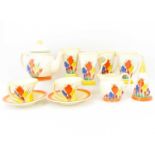 MOORLAND CHELSEA WORKS BURSLEM; a reproduction Art Deco style eleven-piece part tea set in the '