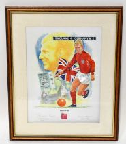 MICHAEL O'BRIEN; a signed colour lithograph of Bobby Moore, signed by Stephanie Moore MBE and