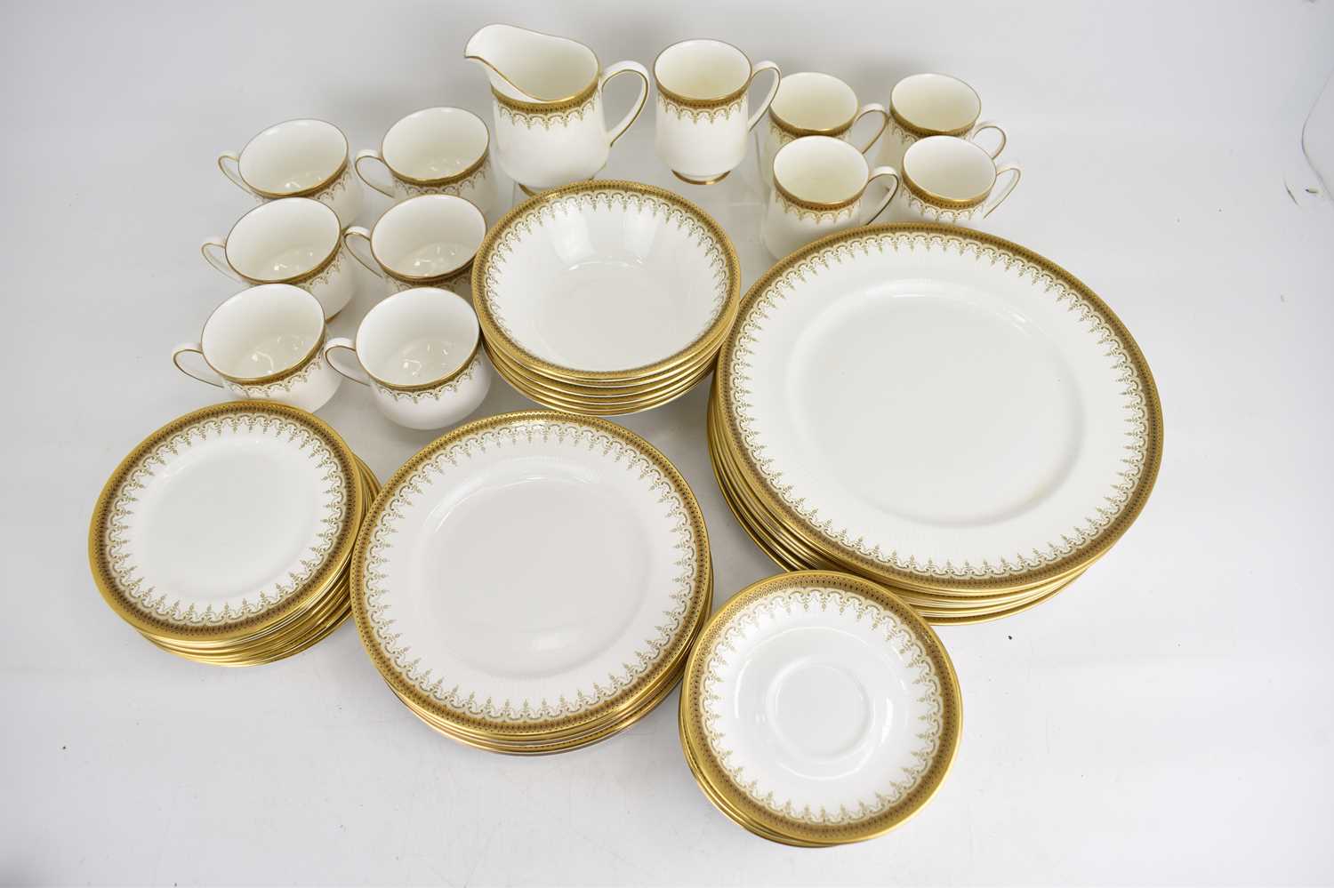 PARAGON; an 'Athena' forty-eight piece part tea and dinner set, white with gilt border, comprising - Image 2 of 3