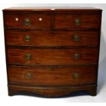 A George III mahogany bow-fronted chest of two short over three long drawers, on bracket feet, 106 x