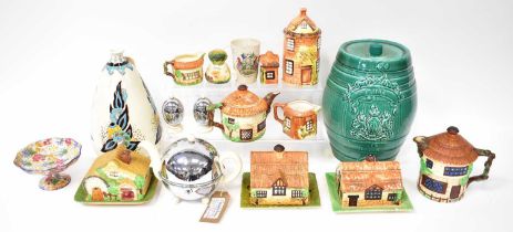 A mixed lot of ceramics, to include a small quantity of cottage ware, comprising three lidded butter