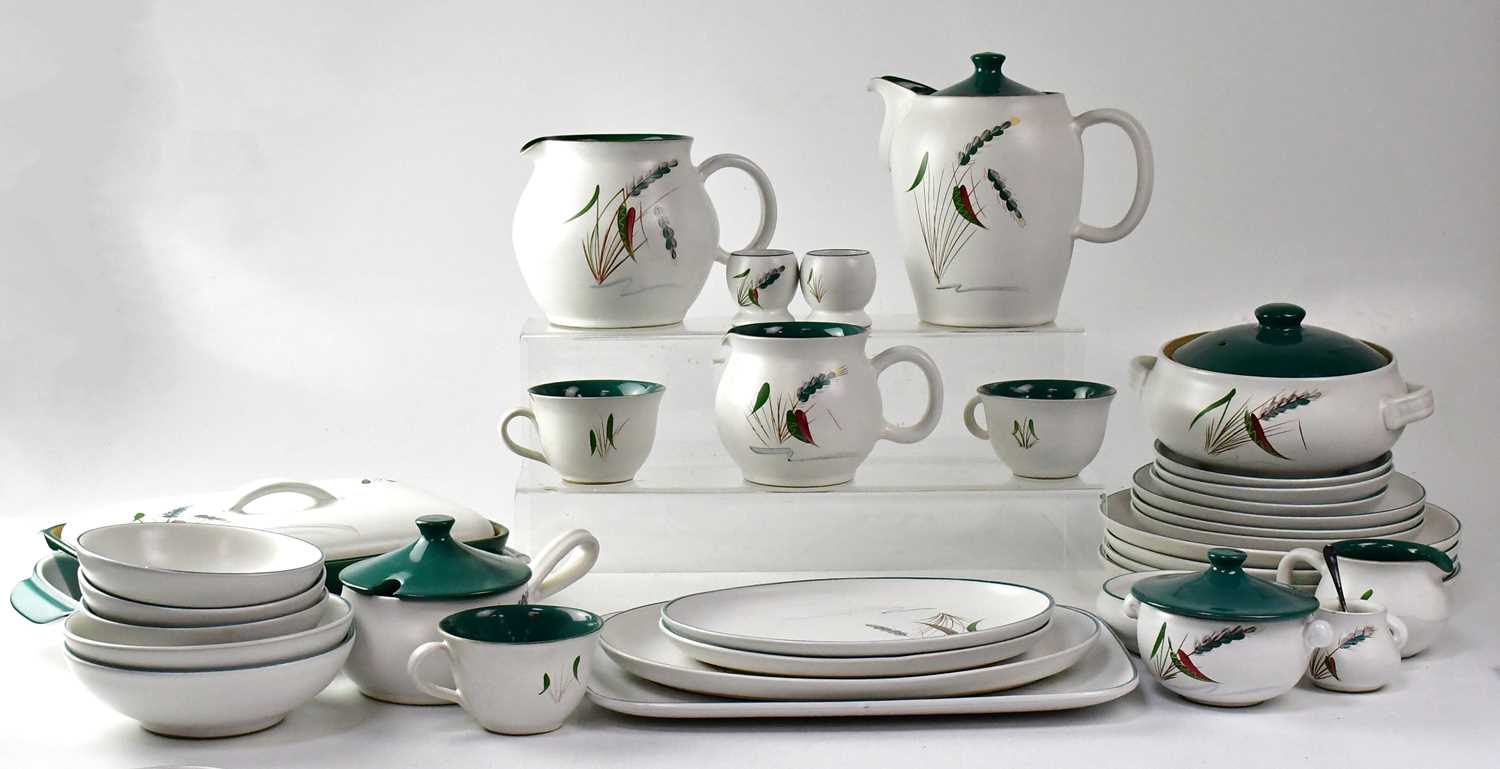 DENBY; a 'Green Wheat' pattern part dinner and tea service, comprising plates, dishes, cups saucers,