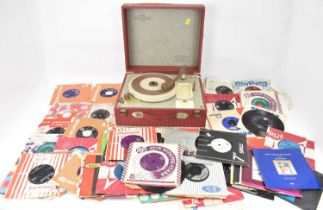 PORTOGRAM; model H.F.10 S/No.A/ cased portable record player, and a selection of 45RPM singles to