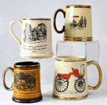 GIBSONS; a quantity of gilt-heightened advertising tankards with various scenes including motorcars,