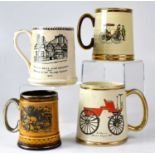 GIBSONS; a quantity of gilt-heightened advertising tankards with various scenes including motorcars,