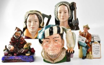 ROYAL DOULTON; two figures HN1493 'The Potter' and HN2683 'Stop Press', together with three