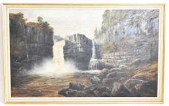 WILLIAM MELLOR (1851-1931); oil on canvas, a scene depicting High Force, the tallest waterfall in