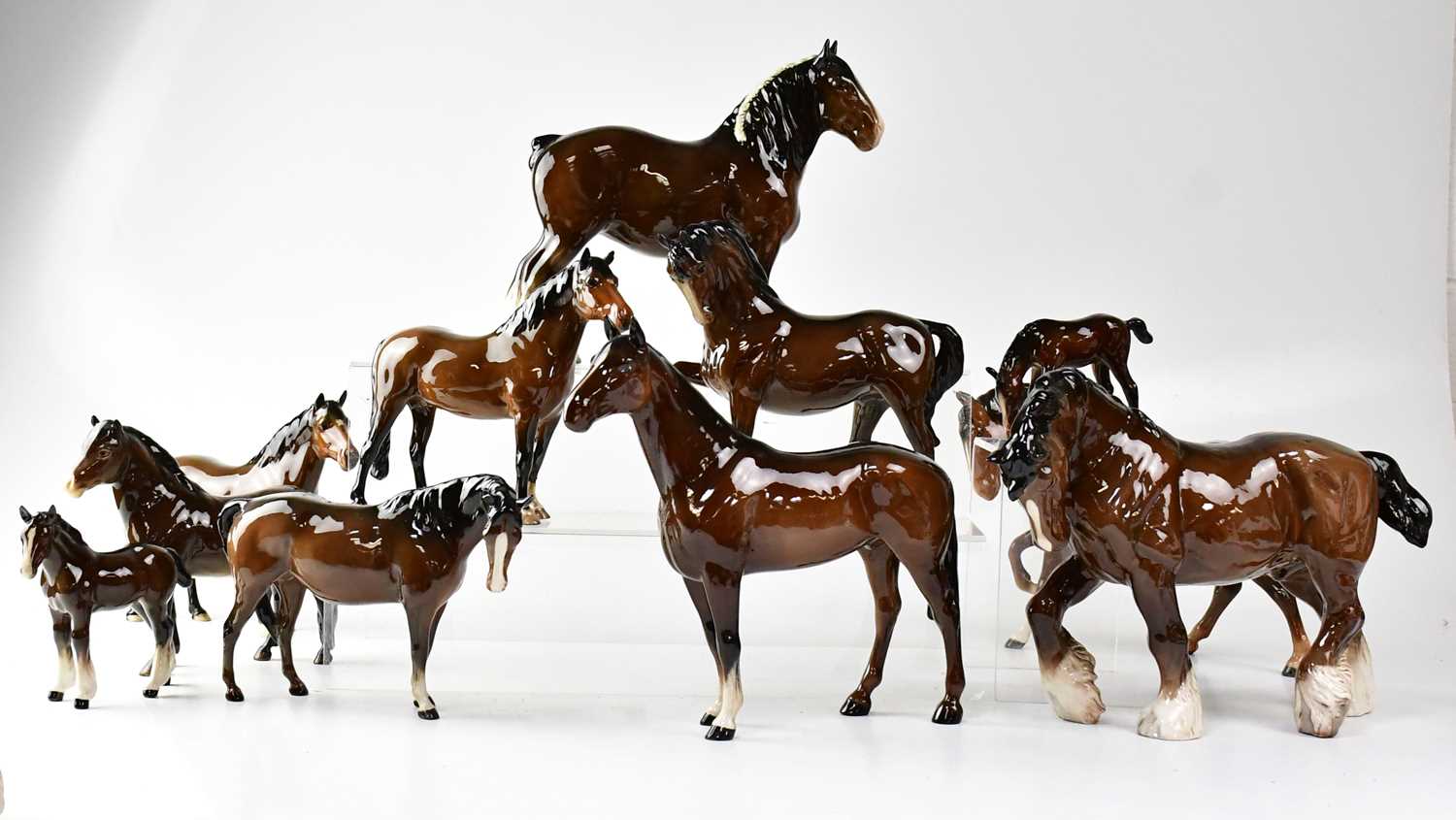 BESWICK; twelve models of horses, mainly chestnut and bay to include shire, mares and foals (12).