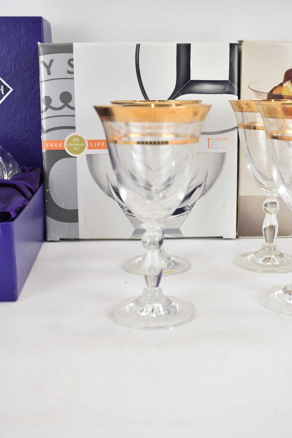 RONA, SLOVAKIA; six large wine glasses with etched feather and swag decoration, embellished with - Image 4 of 6