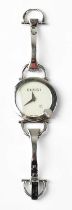 GUCCI; a stainless steel wristwatch, the mother of pearl style dial with date aperture, the bezel