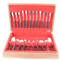 BUTLER SHEBA; a thirty-eight piece retro cutlery set in a Flexfit wood cutlery box.